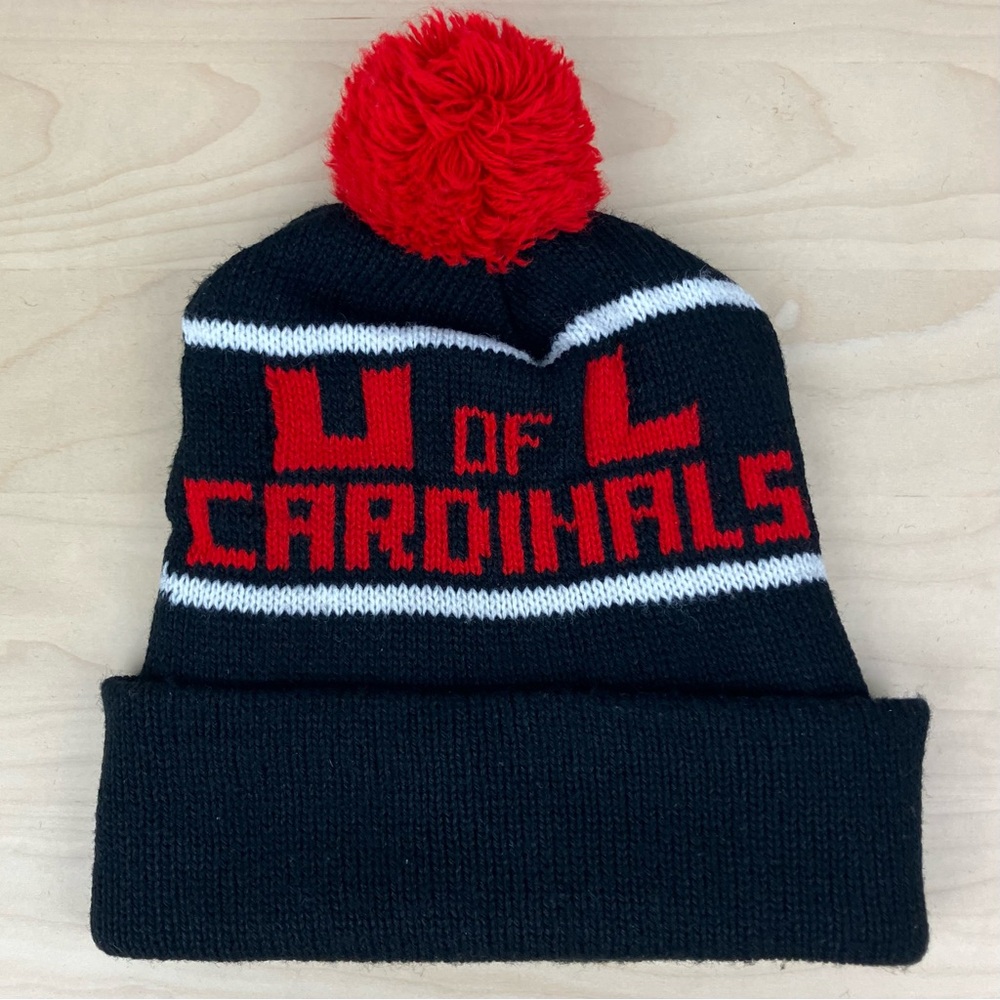 Vintage University Of Louisville Cardinals Winter Beanie Pom Hat Black 1984 USA